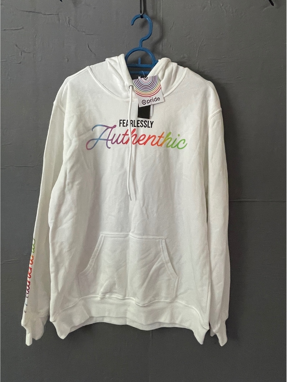 The Phluid Project Pride Fearlessly Authentic White Hoodie Sweatshirt Size S NWT